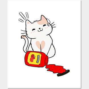 Persian cat Spilled a bottle of ketchup Posters and Art